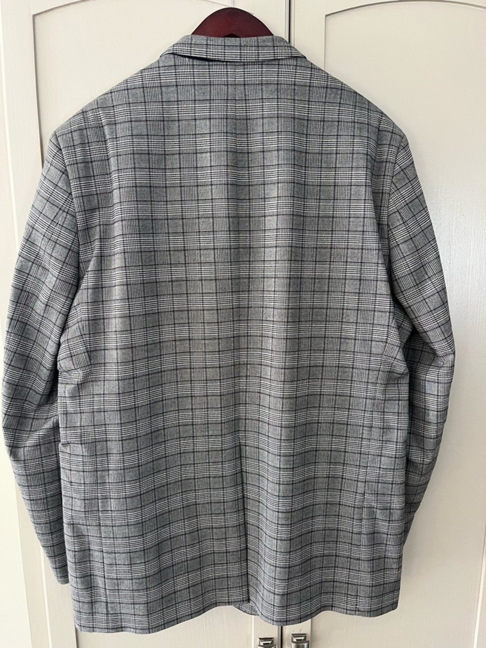 Black, Gray, & White Plaid Blazer - Classic Windowpane Pattern , Single Vent